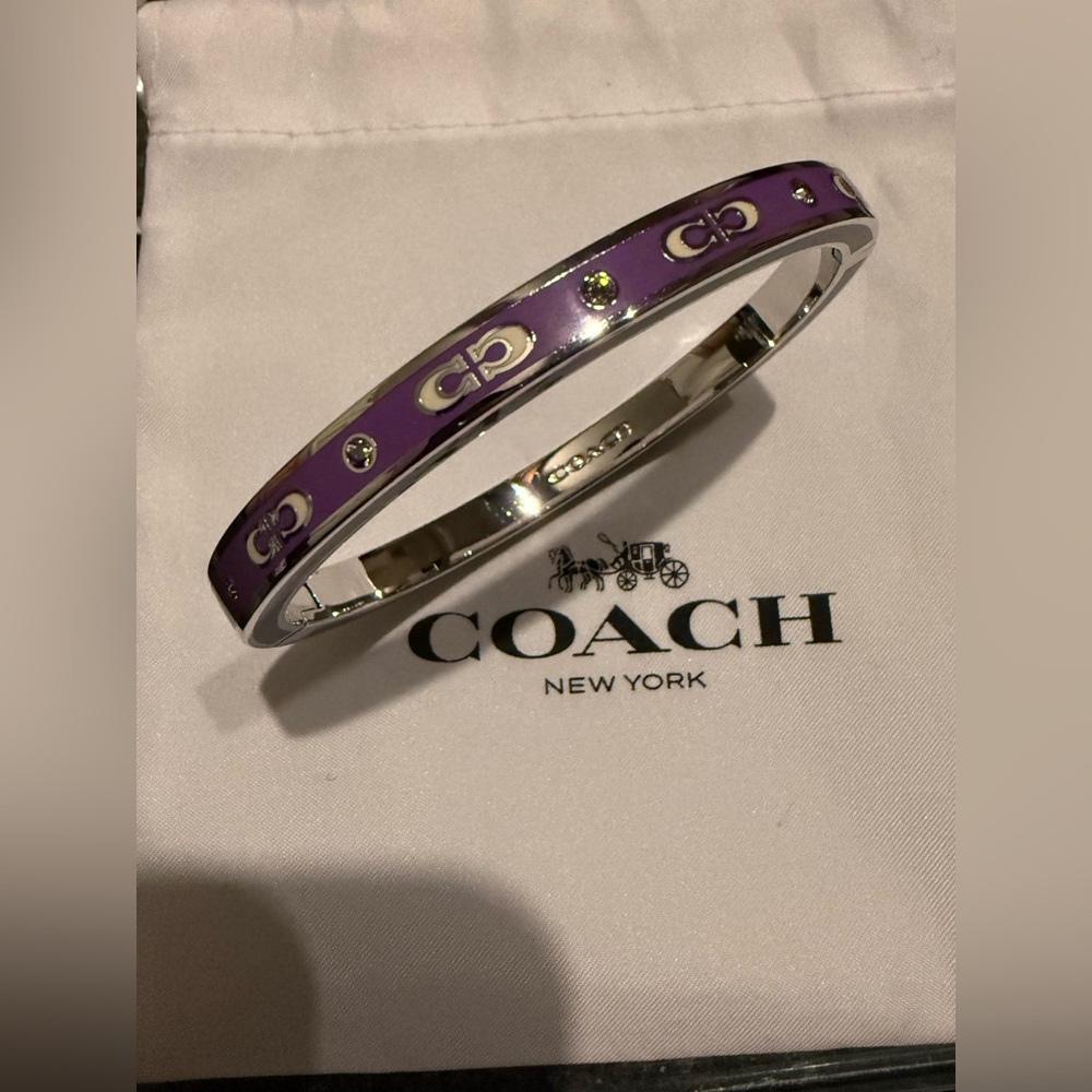 New Coach Purple Enamel Signature C Bracelet with Silver Accents